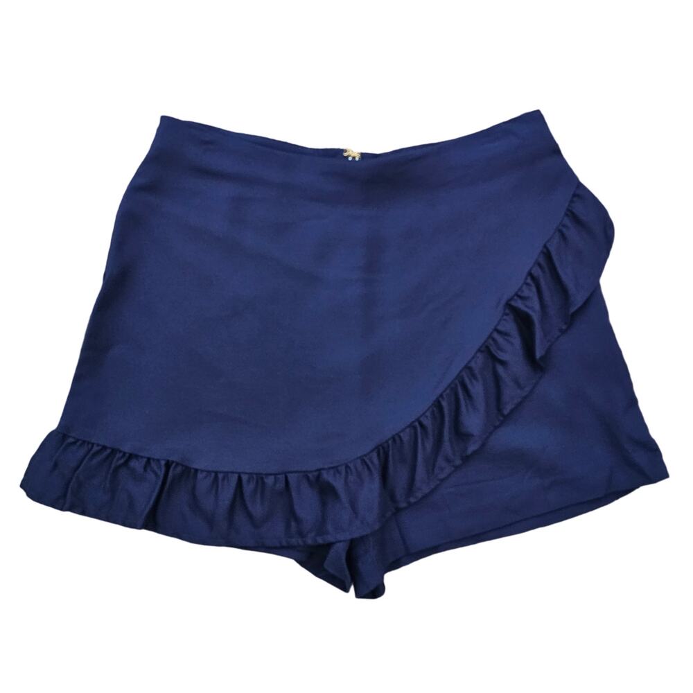 Lilly Pulitzer Faye Skort Size 8 Stretch Ruffled Shorts Skirt Solid Navy Blue